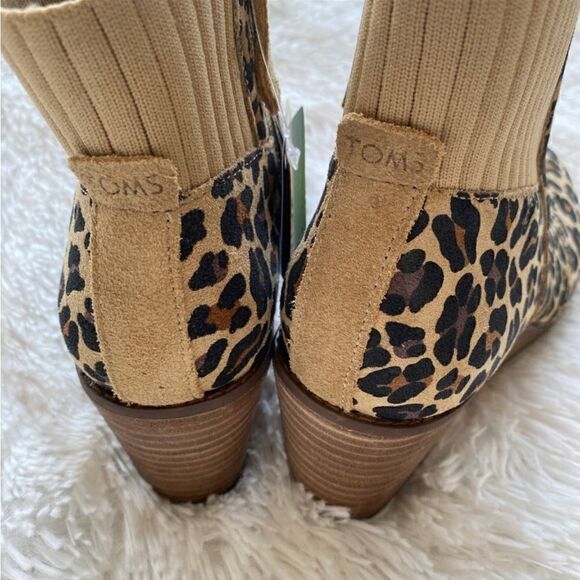 NEW TOMS Sadie Suede Wedge Leather Wedge Bootie Leopard Print Side Zip Boots - Picture 8 of 10